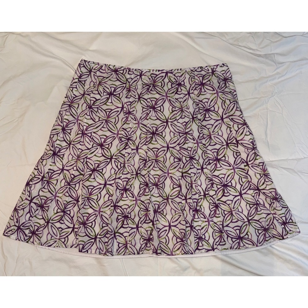 Christopher & Banks Skirt 18P Purple Green Floral Cotton Eyelet A-Line Y2K